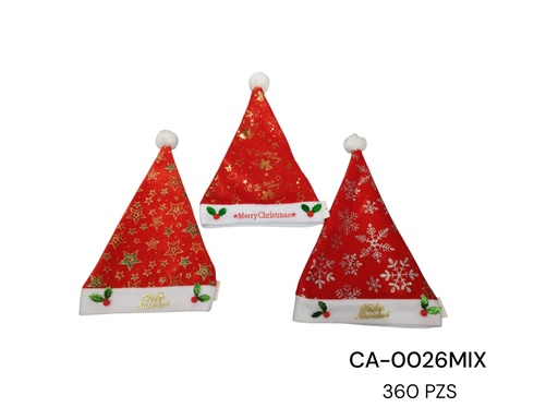 [CA-0026MIX] NAVIDAD GORRO 42CM ESTR. NIEVE