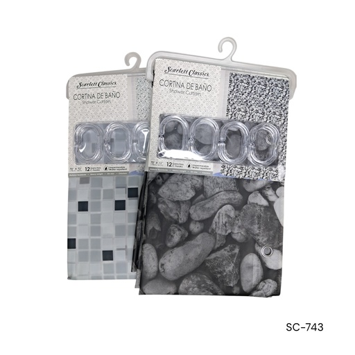 [SC-743] CORTINA D/BAÑO 70X72-C12 GANCHOS